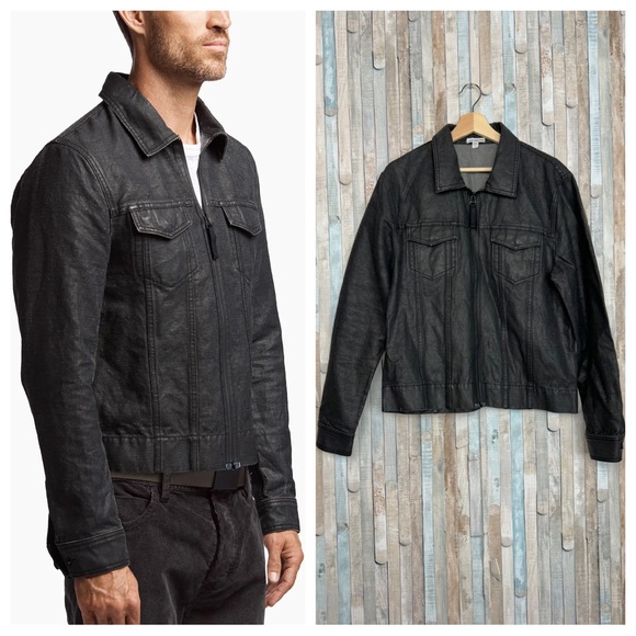 James Perse Other - James Perse L Men’s Black Coated Cotton Jean Jacket Utility Denim Zip Front $395